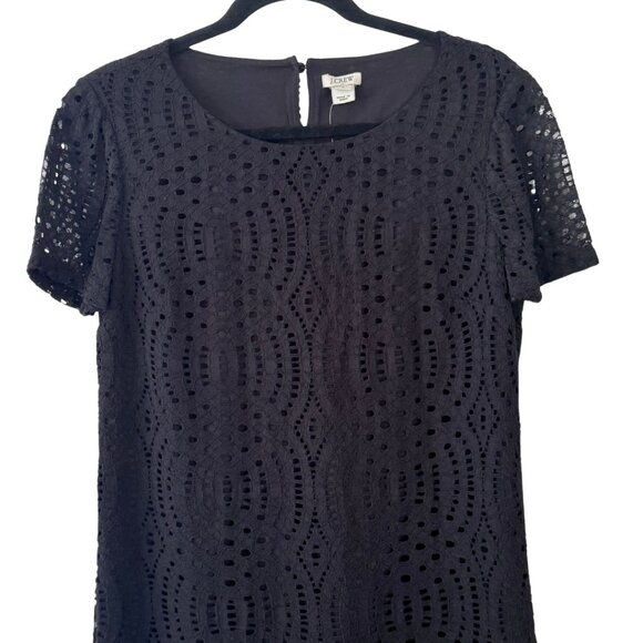 J. Crew Short Sleeve Black Lace Shift Dress Scalloped Hem LBD Size 6 - Picture 7 of 7